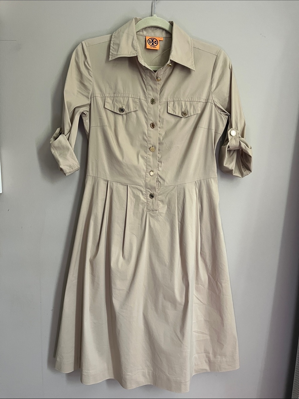 Tory Burch "Blythe" Khaki Safari Utility Shirt Dress size 4